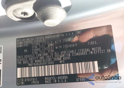 2025 Toyota Corolla Cross Hybrid S z USA, uszkodzony, nr VIN 7MUFBABG9SV073846